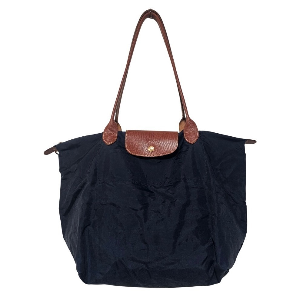 Longchamp Le Pliage Large Tote Navy Blue Shoulder Bag Foldable Classic Preppy ~